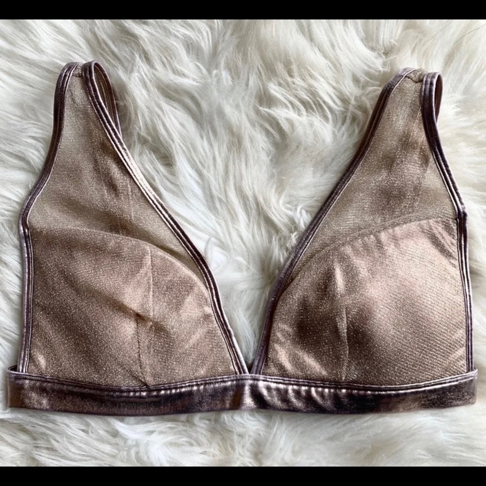 Metallic faux leather and mesh bralette